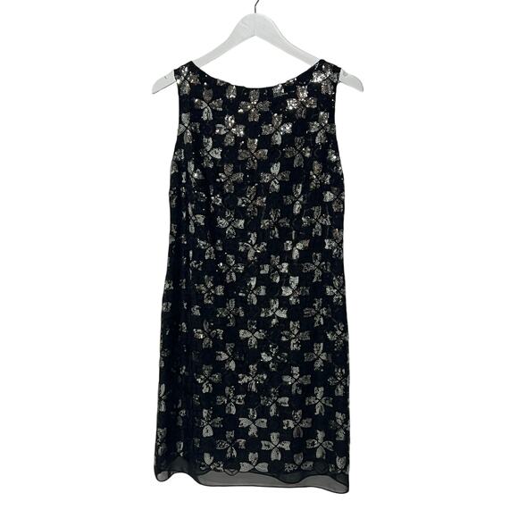 Original Milly of New York Size 8 Floral Black Silver Sequined Shift Mini Dress - Picture 1 of 11